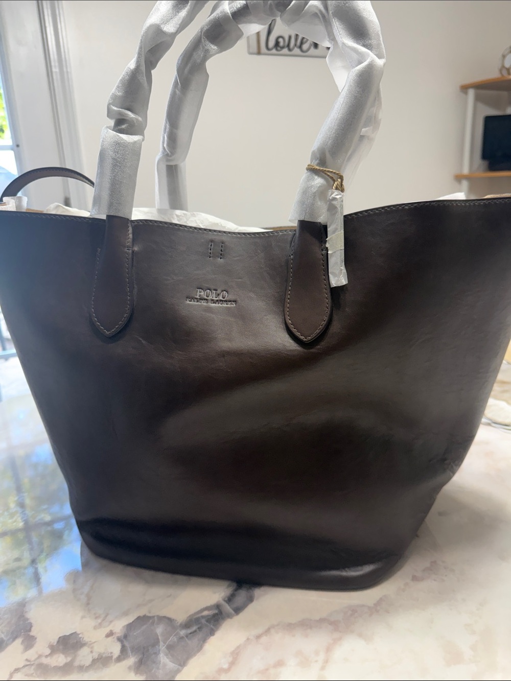 Polo by Ralph Lauren Dark Brown Leather Tote